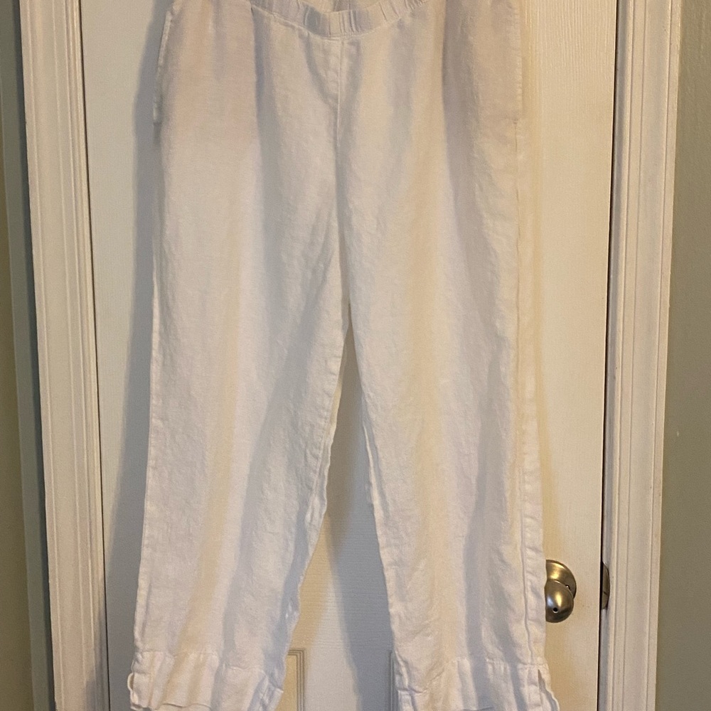 Love Linen J. Jill 100% Linen White Medium Cropped Elastic waist pants
